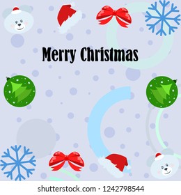 new year card bow bear christmas ball snowflake santa hat vector background