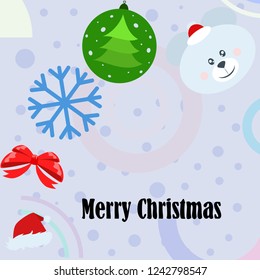 new year card bow bear christmas ball snowflake santa hat vector background