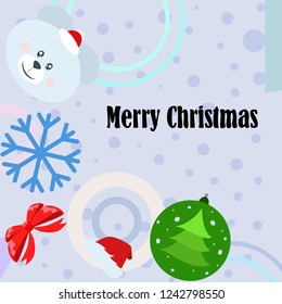 new year card bow bear christmas ball snowflake santa hat vector background