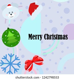 new year card bow bear christmas ball snowflake santa hat vector background