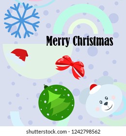new year card bow bear christmas ball snowflake santa hat vector background
