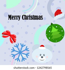 new year card bow bear christmas ball snowflake santa hat vector background