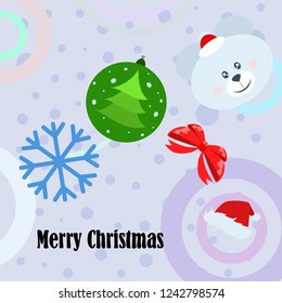 new year card bow bear christmas ball snowflake santa hat vector background