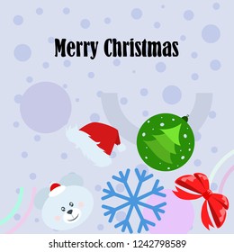 new year card bow bear christmas ball snowflake santa hat vector background