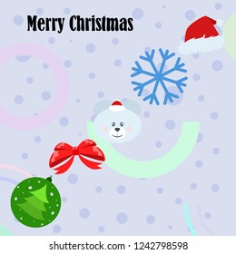 new year card bow bear christmas ball snowflake santa hat vector background