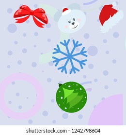 new year card bow bear christmas ball snowflake santa hat vector background