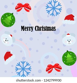 new year card bow bear christmas ball snowflake santa hat vector background