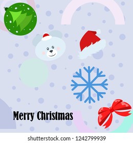 new year card bow bear christmas ball snowflake santa hat vector background