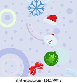new year card bow bear christmas ball snowflake santa hat vector background