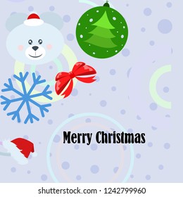 new year card bow bear christmas ball snowflake santa hat vector background