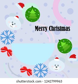 new year card bow bear christmas ball snowflake santa hat vector background
