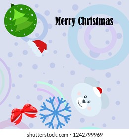 new year card bow bear christmas ball snowflake santa hat vector background