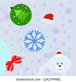 new year card bow bear christmas ball snowflake santa hat vector background