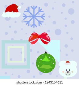 new year card bow bear christmas ball snowflake santa hat vector background