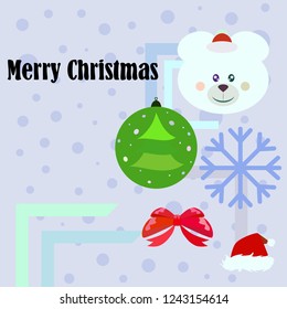 new year card bow bear christmas ball snowflake santa hat vector background