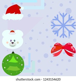 new year card bow bear christmas ball snowflake santa hat vector background