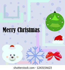 new year card bow bear christmas ball snowflake santa hat vector background