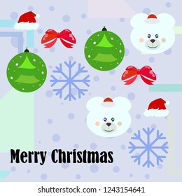 new year card bow bear christmas ball snowflake santa hat vector background