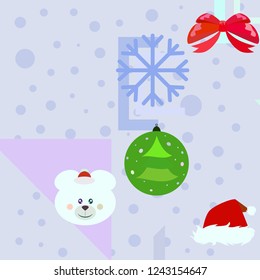 new year card bow bear christmas ball snowflake santa hat vector background