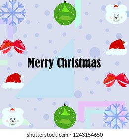 new year card bow bear christmas ball snowflake santa hat vector background