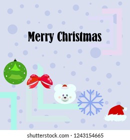 new year card bow bear christmas ball snowflake santa hat vector background