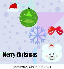 new year card bow bear christmas ball snowflake santa hat vector background