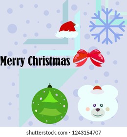 new year card bow bear christmas ball snowflake santa hat vector background
