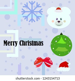 new year card bow bear christmas ball snowflake santa hat vector background