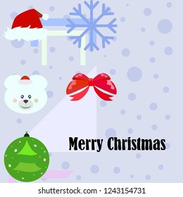 new year card bow bear christmas ball snowflake santa hat vector background