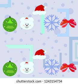 new year card bow bear christmas ball snowflake santa hat vector background