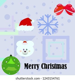 new year card bow bear christmas ball snowflake santa hat vector background