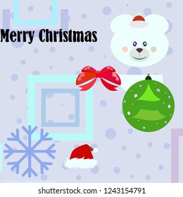 new year card bow bear christmas ball snowflake santa hat vector background