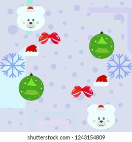 new year card bow bear christmas ball snowflake santa hat vector background