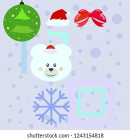 new year card bow bear christmas ball snowflake santa hat vector background