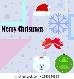 new year card bow bear christmas ball snowflake santa hat vector background