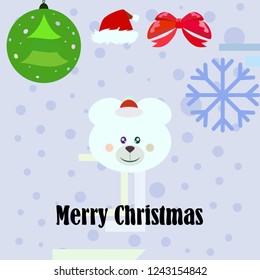 new year card bow bear christmas ball snowflake santa hat vector background