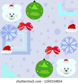 new year card bow bear christmas ball snowflake santa hat vector background