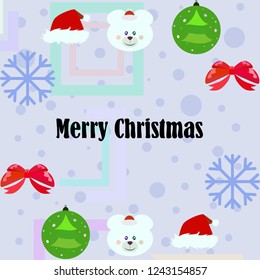 new year card bow bear christmas ball snowflake santa hat vector background