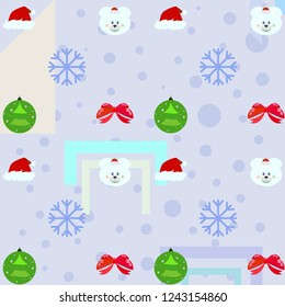 new year card bow bear christmas ball snowflake santa hat vector background