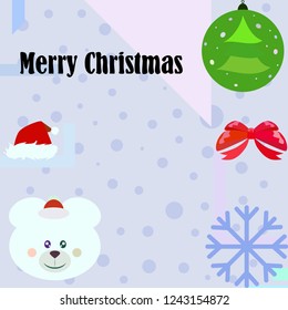 new year card bow bear christmas ball snowflake santa hat vector background