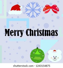 new year card bow bear christmas ball snowflake santa hat vector background