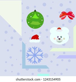 new year card bow bear christmas ball snowflake santa hat vector background