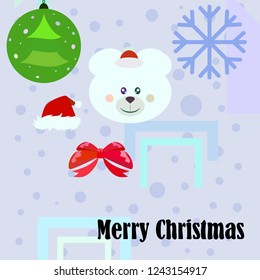 new year card bow bear christmas ball snowflake santa hat vector background