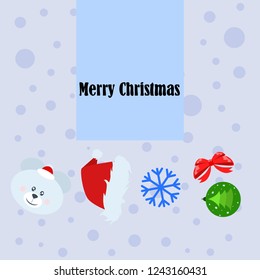 new year card bow bear christmas ball snowflake santa hat vector background