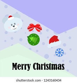 new year card bow bear christmas ball snowflake santa hat vector background