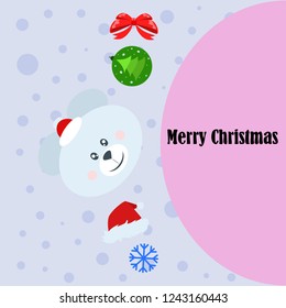 new year card bow bear christmas ball snowflake santa hat vector background