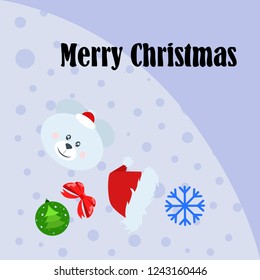 new year card bow bear christmas ball snowflake santa hat vector background