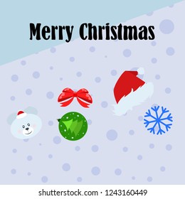 new year card bow bear christmas ball snowflake santa hat vector background