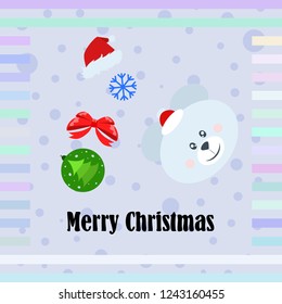 new year card bow bear christmas ball snowflake santa hat vector background