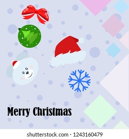 new year card bow bear christmas ball snowflake santa hat vector background